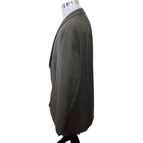 Chaps Ralph Lauren Wool Plaid Blazer Mens 46 R Vintage 80's Jacket Tan Blue Coat - Picture 3 of 10